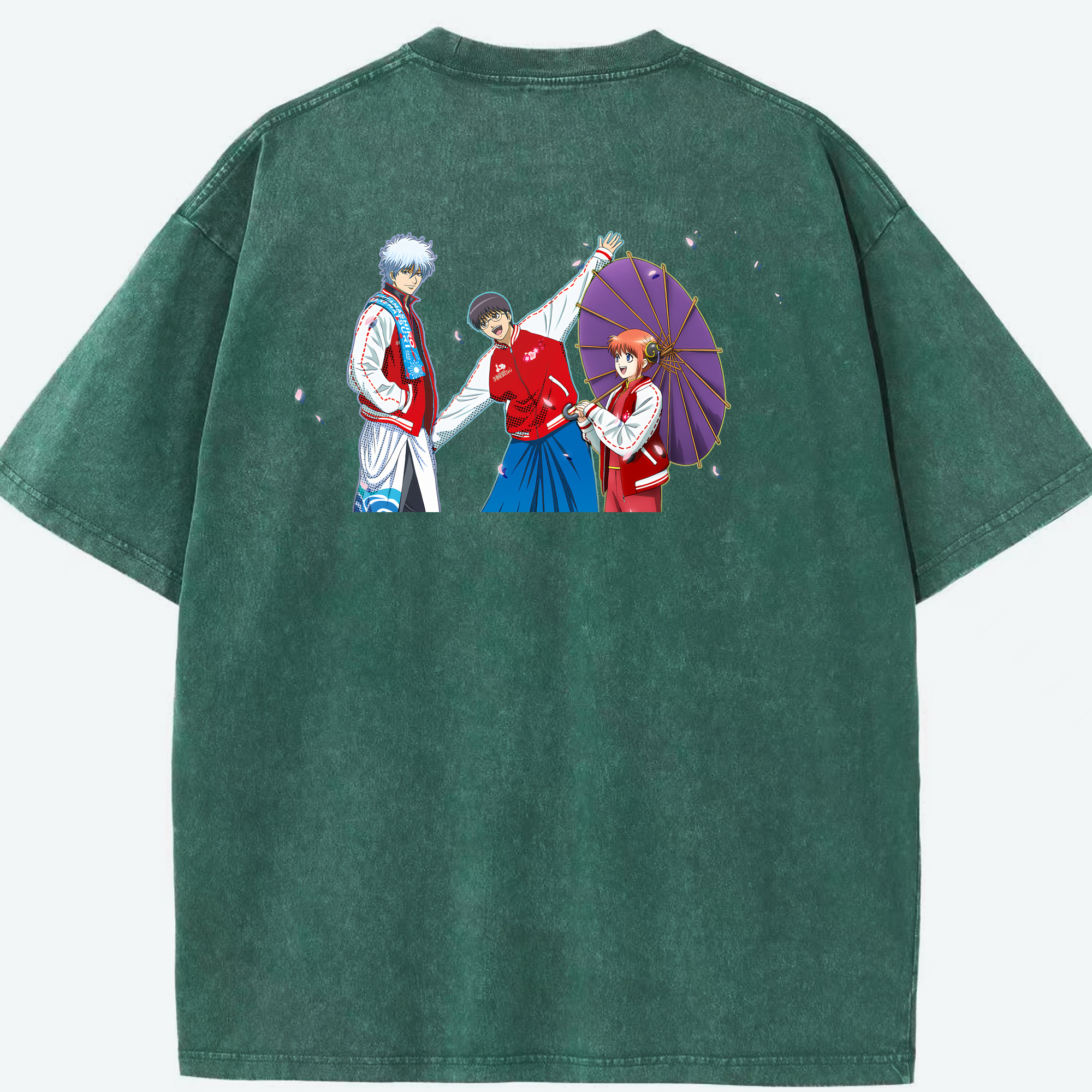 （画像用） ぎんたま 坂田銀時（さかたぎんとき） 神楽 志村新八（しむら しんぱち） GINTAMA Sakata Gintoki Kagura Shimura Shinpachi 綿100% ヴィンテージ風 半袖Tシャツ（背面プリント）